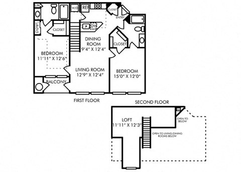 Floor plan for 2 beds, 2 baths, 1323 sqft